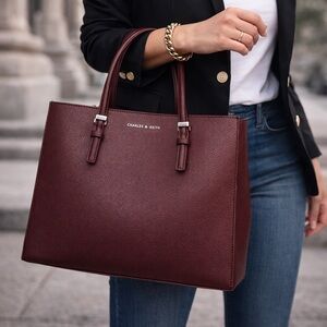 Brand New Charles & Keith Sansa Tote - Plum - with Dust Cover
